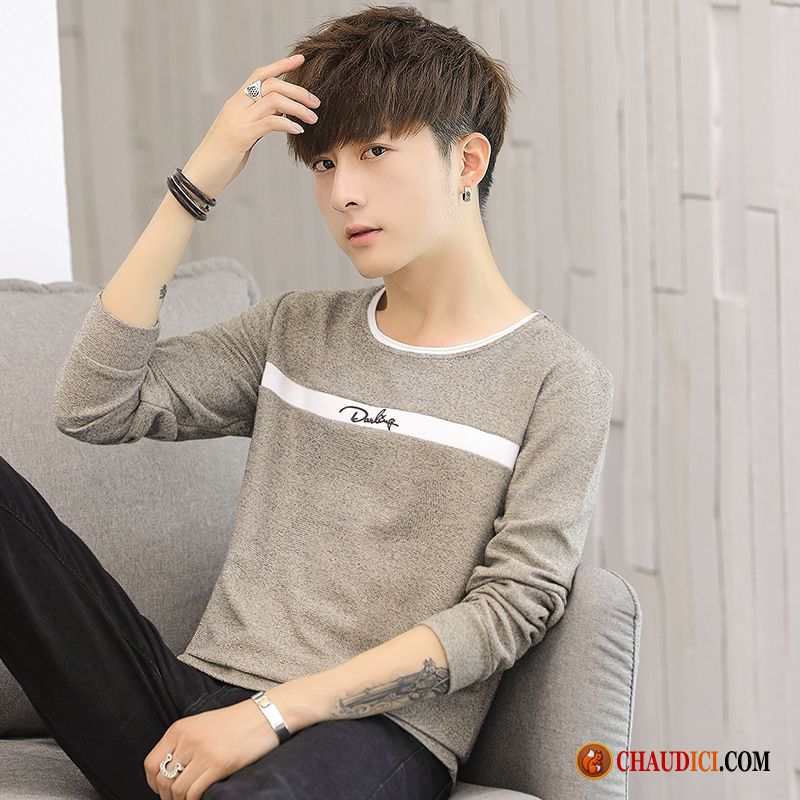T Shirt Manches Longues Homme Étudiant Tendance Kaki Les Adolescents L'automne