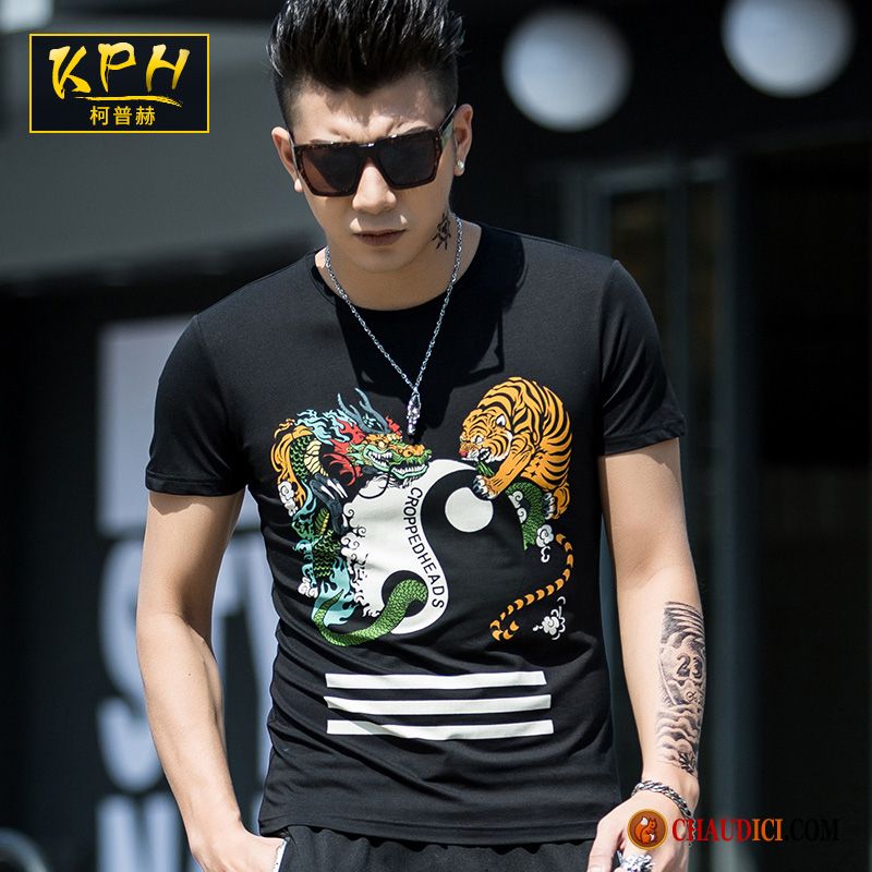 T Shirt Pas Cher De Marque Style Chinois Été Col Rond Tendance Homme