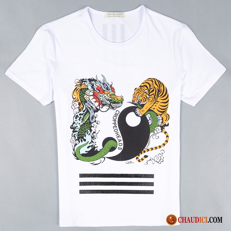 T Shirt Pas Cher De Marque Style Chinois Été Col Rond Tendance Homme