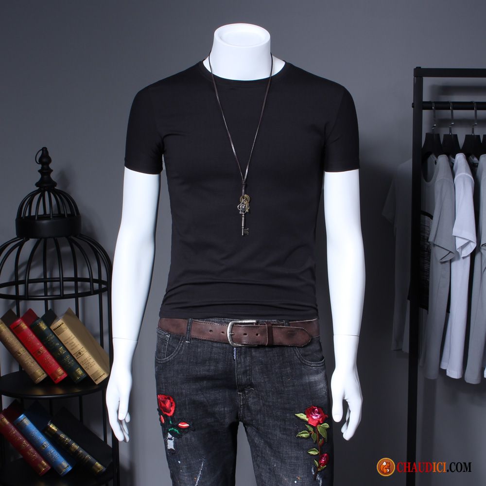 T Shirt Pour Homme Une Veste Impression Slim Été Courte