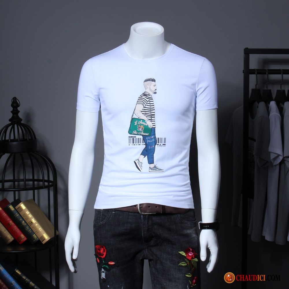 T Shirt Pour Homme Une Veste Impression Slim Été Courte