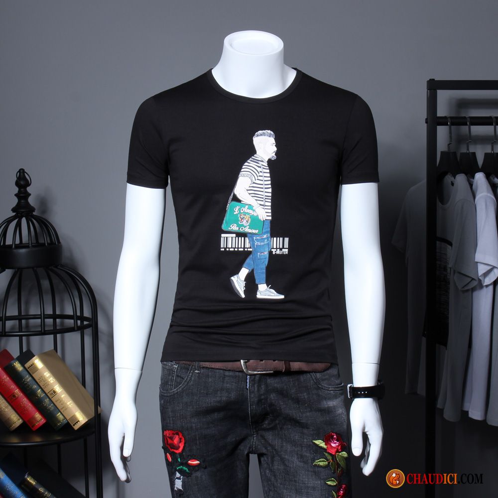 T Shirt Pour Homme Une Veste Impression Slim Été Courte