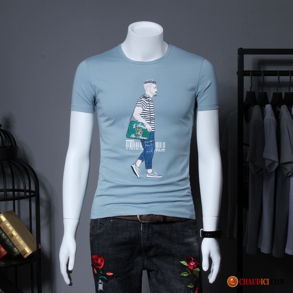 T Shirt Pour Homme Une Veste Impression Slim Été Courte