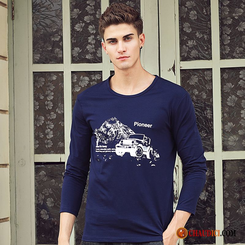 T Shirt Simple Homme Chemise En Bas Printemps Impression T-shirt Jeunesse Soldes