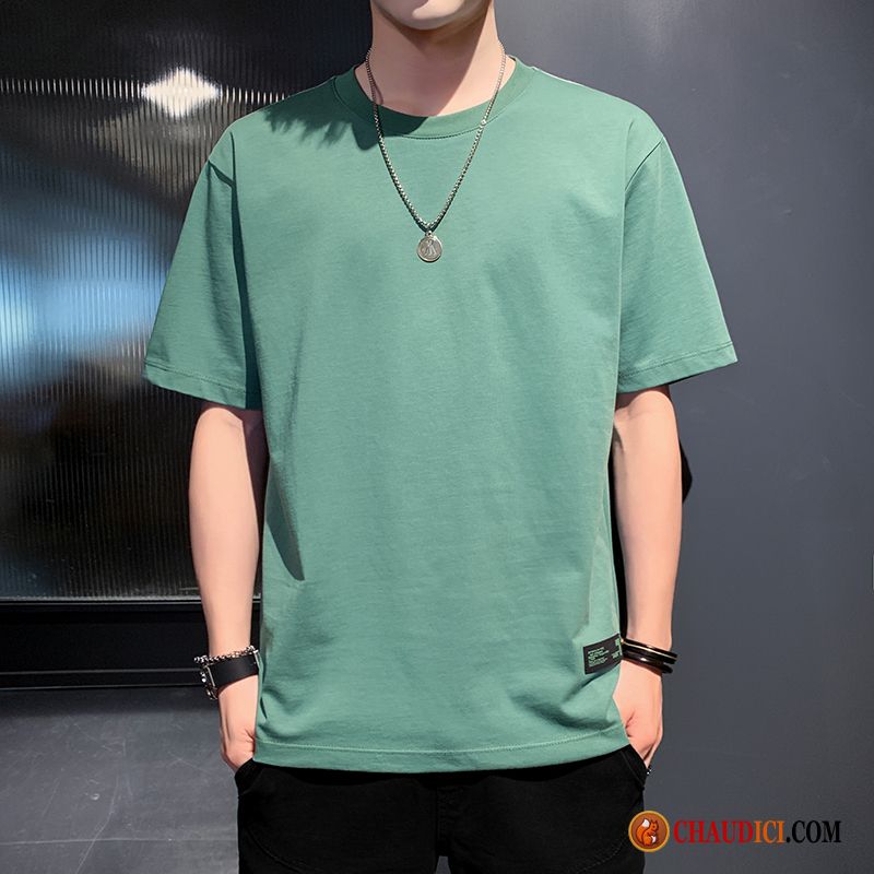 T Shirt Simple Pas Cher Homme Une Veste Vert Courte Soie De Glace