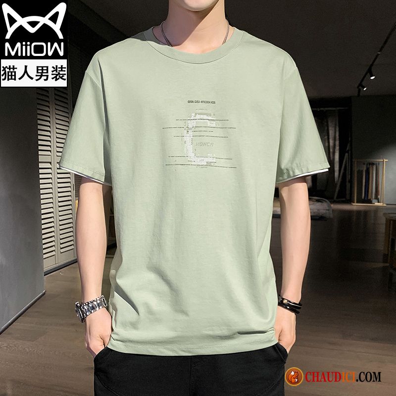 T Shirt Simple Pas Cher Homme Une Veste Vert Courte Soie De Glace