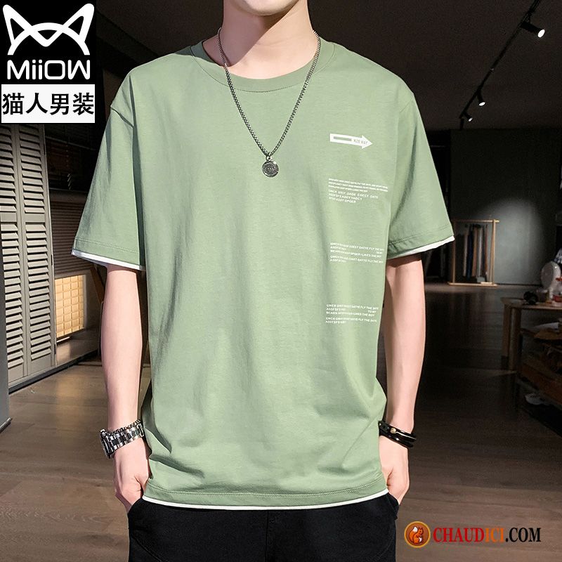 T Shirt Simple Pas Cher Homme Une Veste Vert Courte Soie De Glace