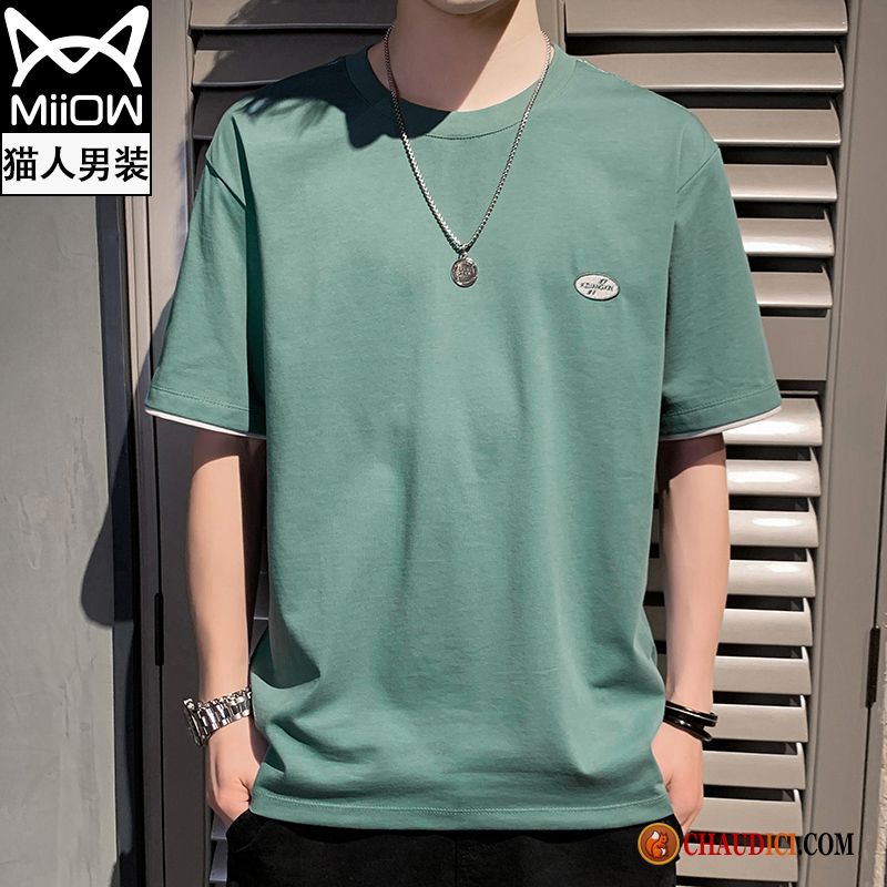 T Shirt Simple Pas Cher Homme Une Veste Vert Courte Soie De Glace