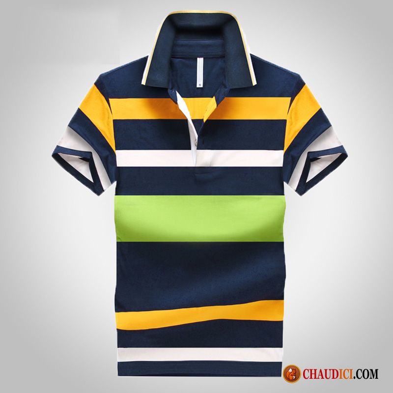 T Shirt Stylé Homme Revers Roulé Été Rayé Homme Polo