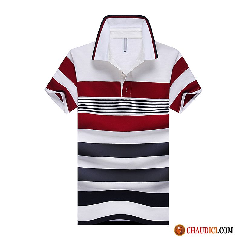 T Shirt Stylé Homme Revers Roulé Été Rayé Homme Polo