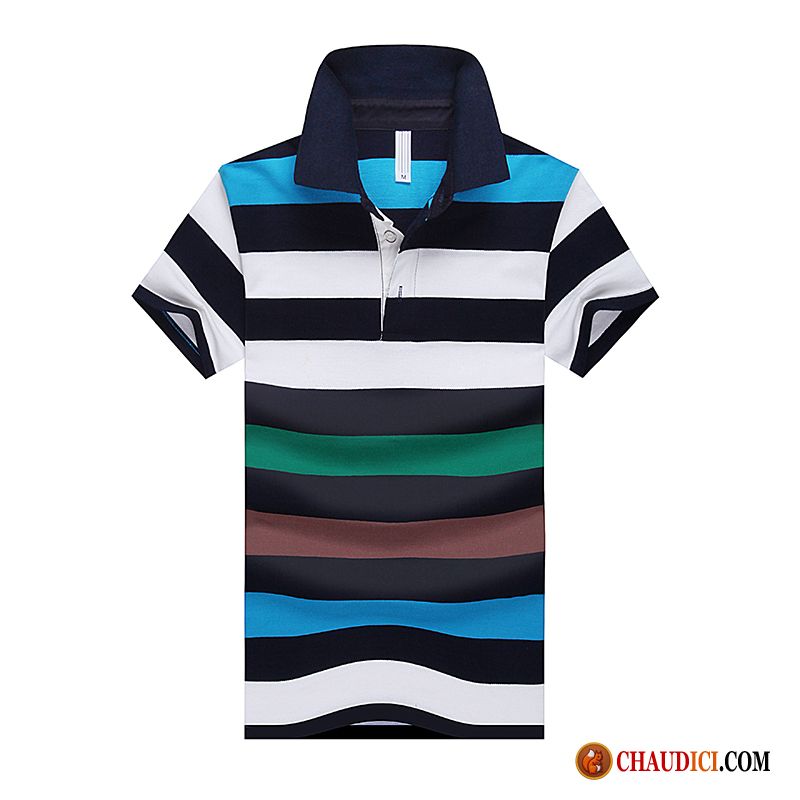 T Shirt Stylé Homme Revers Roulé Été Rayé Homme Polo