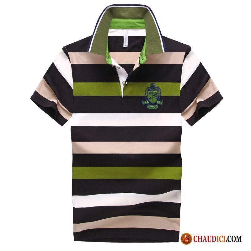 T Shirt Stylé Homme Revers Roulé Été Rayé Homme Polo