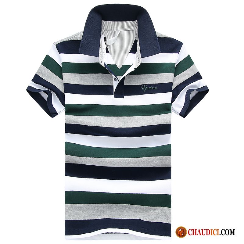 T Shirt Stylé Homme Revers Roulé Été Rayé Homme Polo