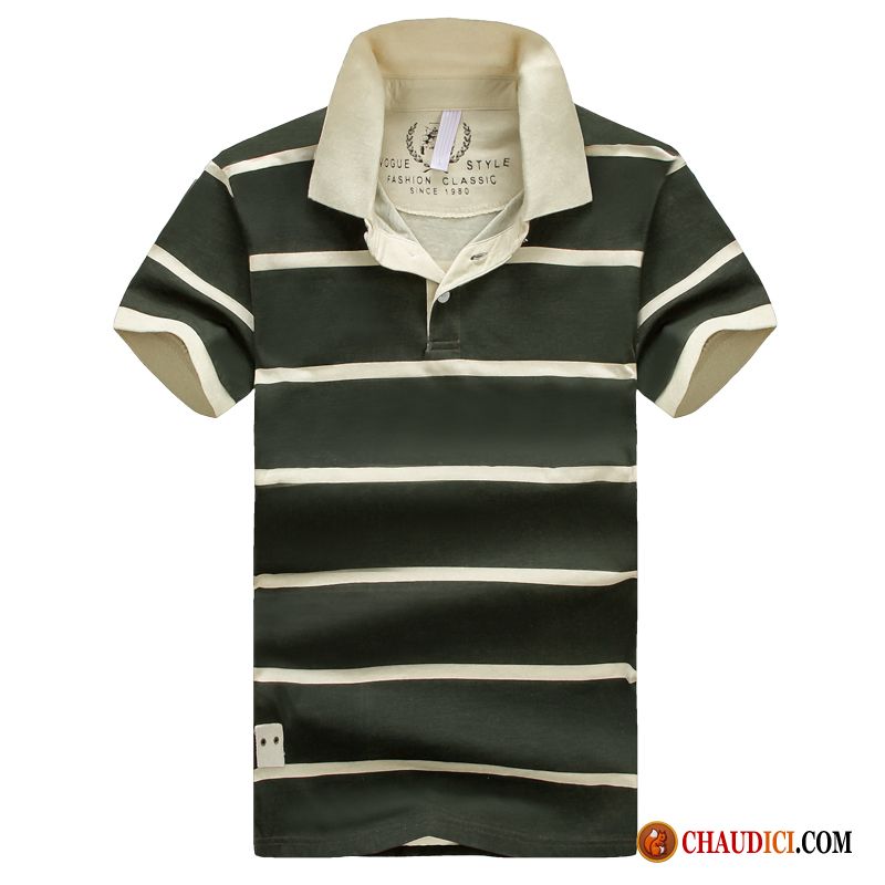 T Shirt Stylé Homme Revers Roulé Été Rayé Homme Polo