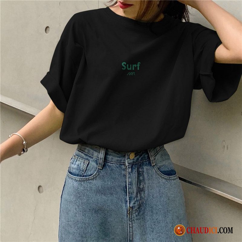 T Shirt Tendance Femme Bleu Étudiant Une Veste Baggy Tendance Demi Manche Pas Cher