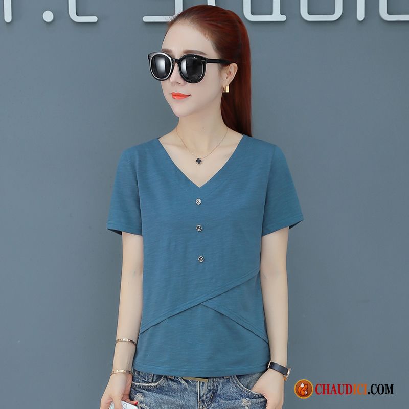 Tee Shirt Avec Dentelle Une Veste Tendance Bleu Chemise En Bas Col V