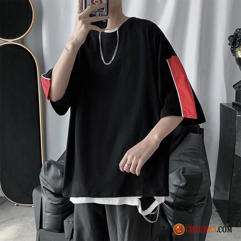 Tee Shirt Col V Homme Pas Cher Chocolat Baggy Couleur De Contraste Tee Shirt Col V Homme Pas Cher Chocolat Baggy Couleur De Contraste