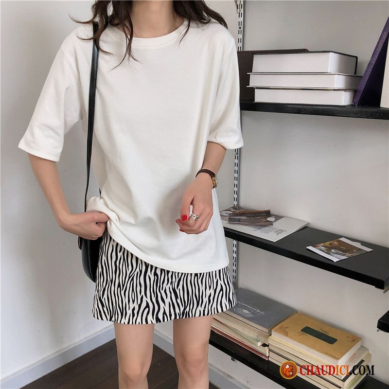 Tee Shirt Femme Fashion Blanc Chemise En Bas Courte Pure Été