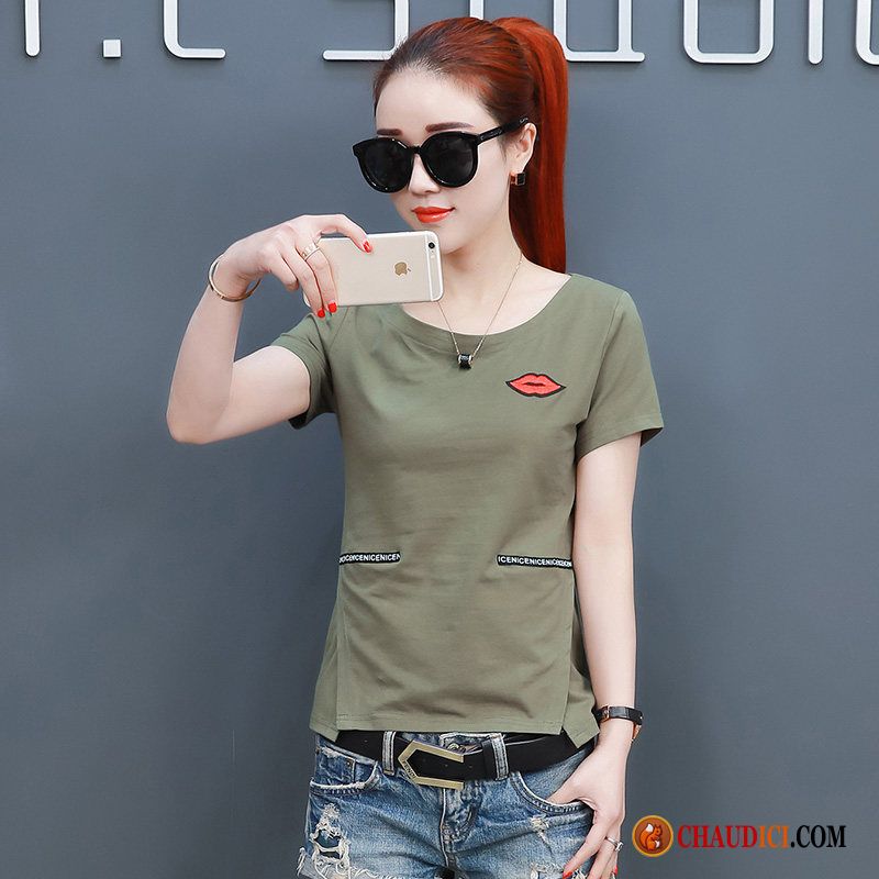 Tee Shirt Femme Vert Blanc Femme Été Une Veste Slim