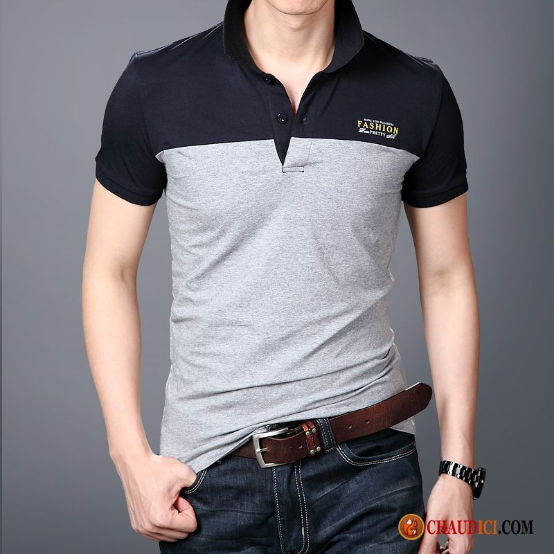 Tee Shirt Homme Col Montant Blé Demi Manche Homme Été Polo Revers Roulé