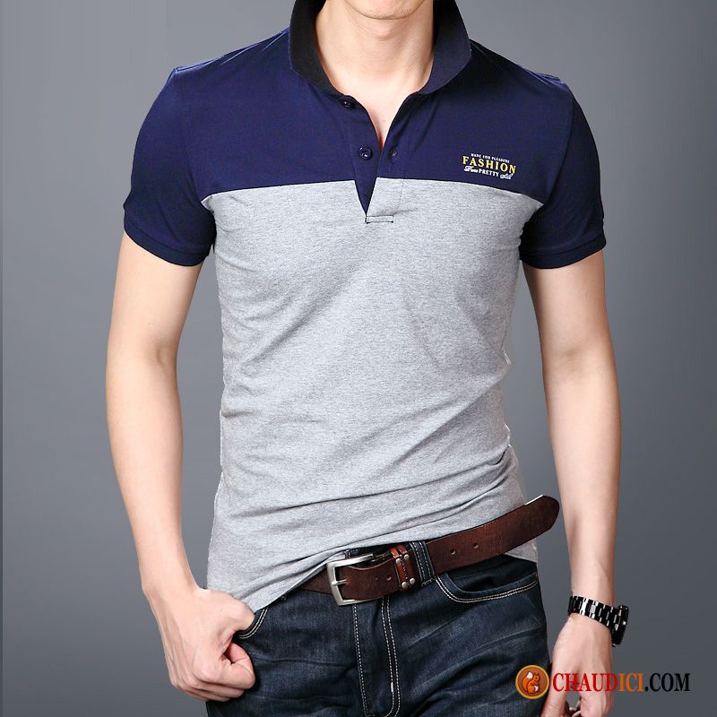 Tee Shirt Homme Col Montant Blé Demi Manche Homme Été Polo Revers Roulé