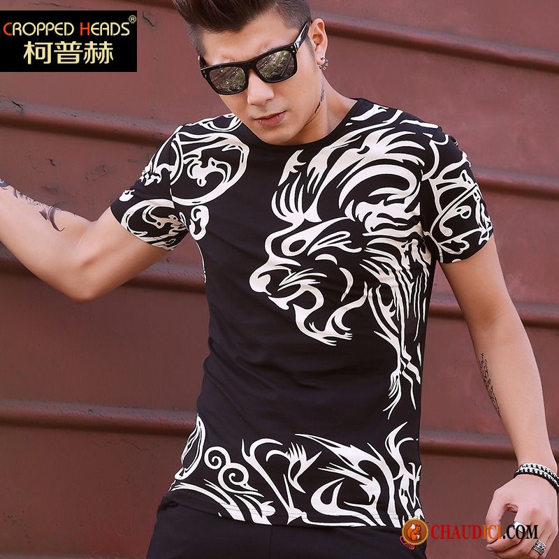 Tee Shirt Homme Coton Style Chinois Courte Coton Bio Slim Homme