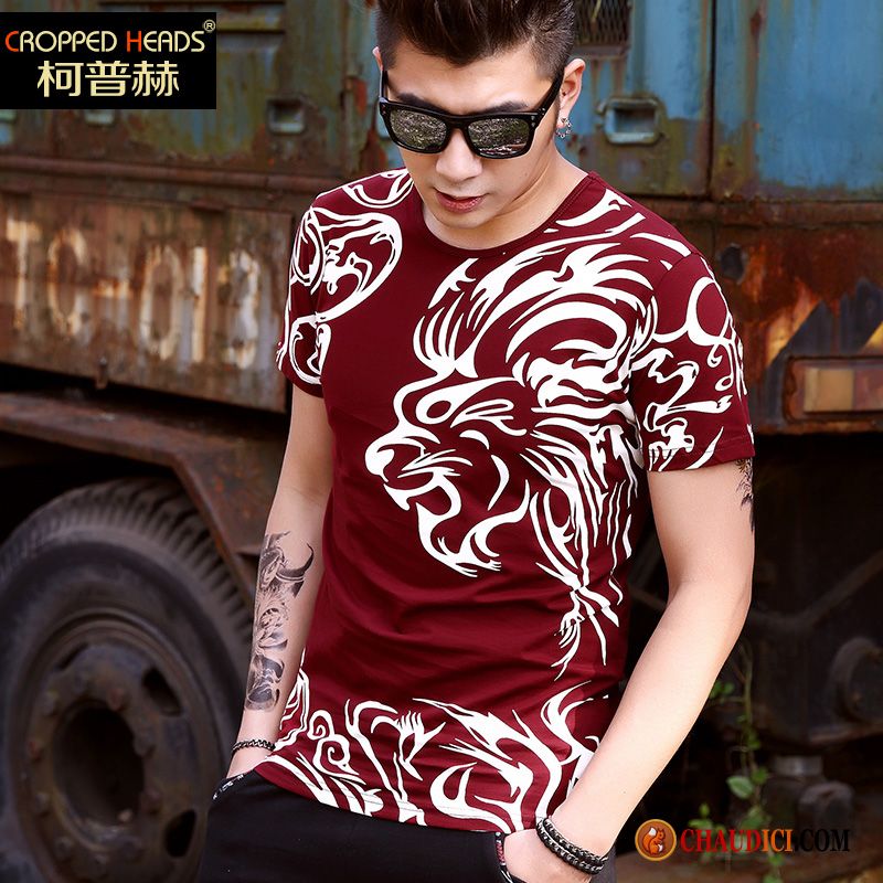 Tee Shirt Homme Coton Style Chinois Courte Coton Bio Slim Homme