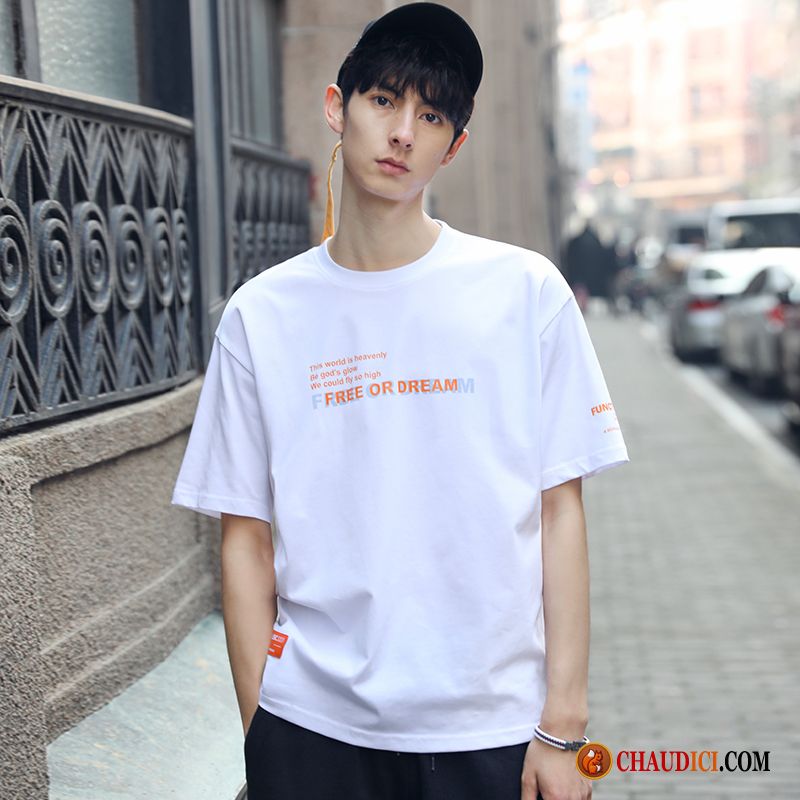 Tee Shirt Homme Orange Homme Blanc Coton Bio Marque De Tendance Été En Ligne