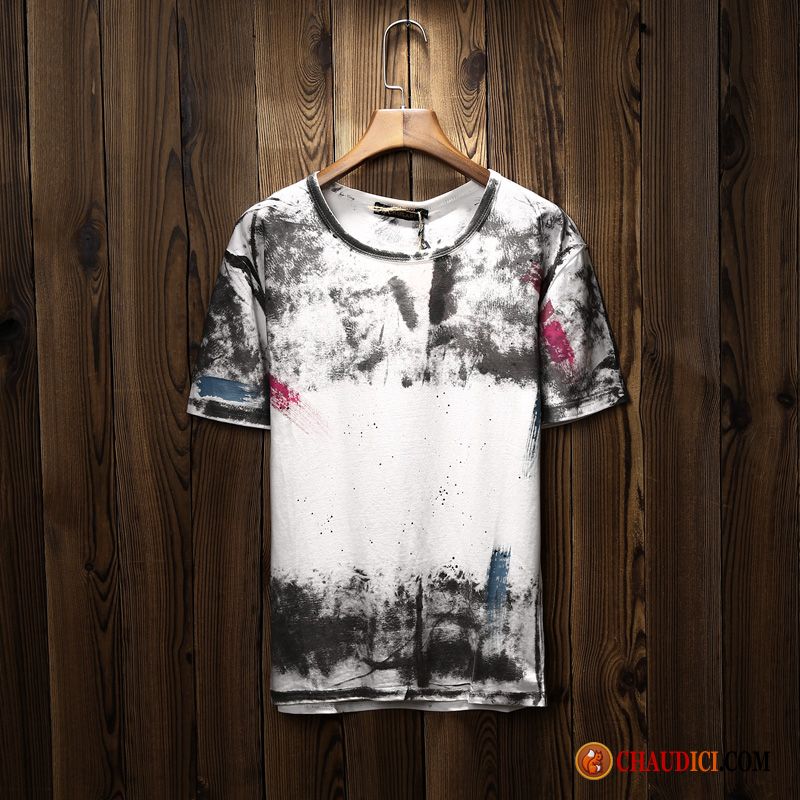 Tee Shirt Manche Longue Col V Simple Peinture Tendance Été Encré