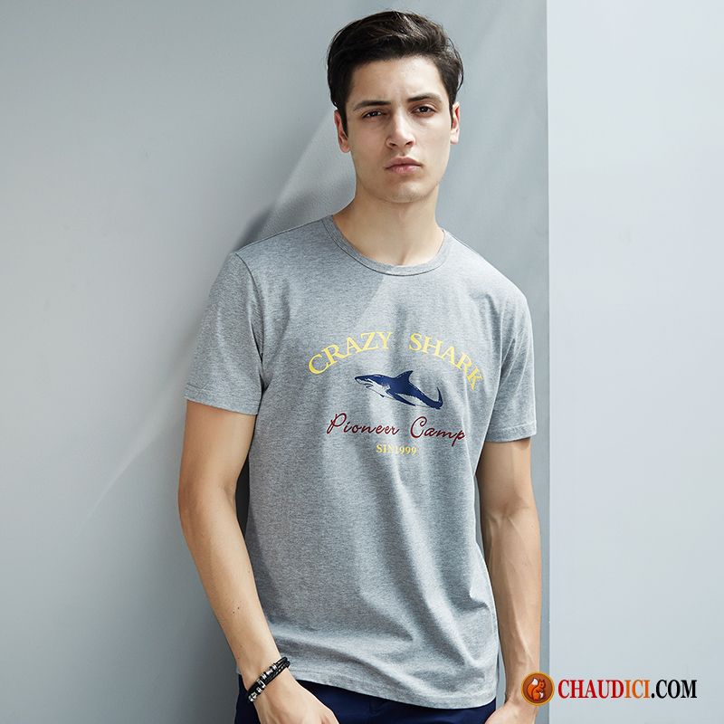 Tee Shirt Marinière Homme Pas Cher Été Demi Manches Requin Homme T-shirt