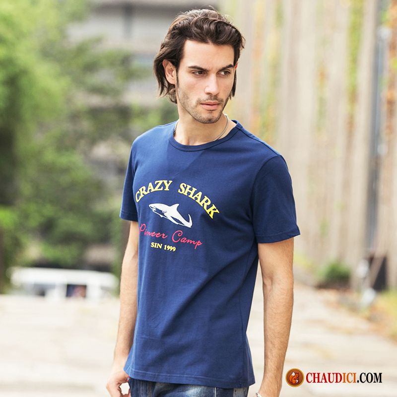 Tee Shirt Marinière Homme Pas Cher Été Demi Manches Requin Homme T-shirt