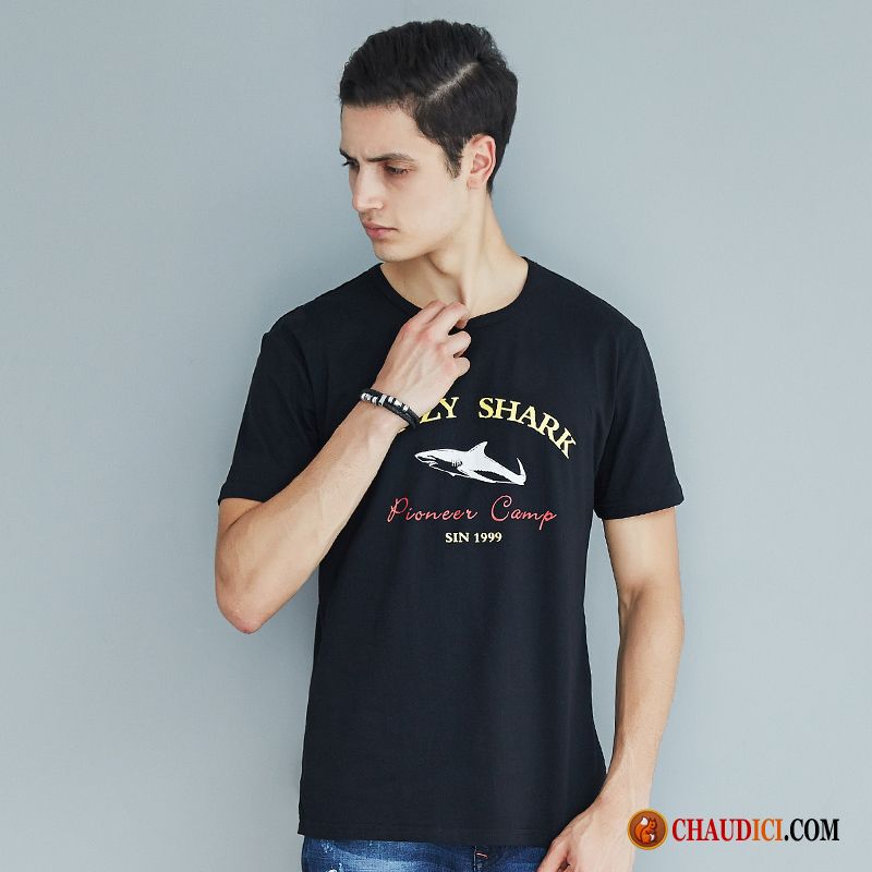 Tee Shirt Marinière Homme Pas Cher Été Demi Manches Requin Homme T-shirt