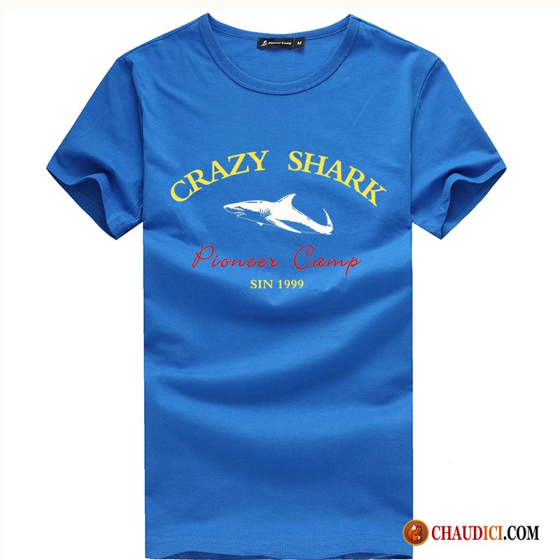 Tee Shirt Marinière Homme Pas Cher Été Demi Manches Requin Homme T-shirt