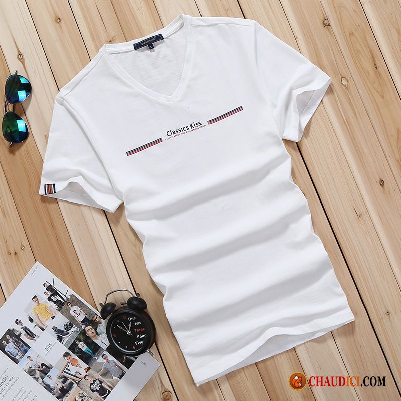 Tee Shirt Pas Cher Homme Chameau Col V Une Veste Slim Demi Manche Homme