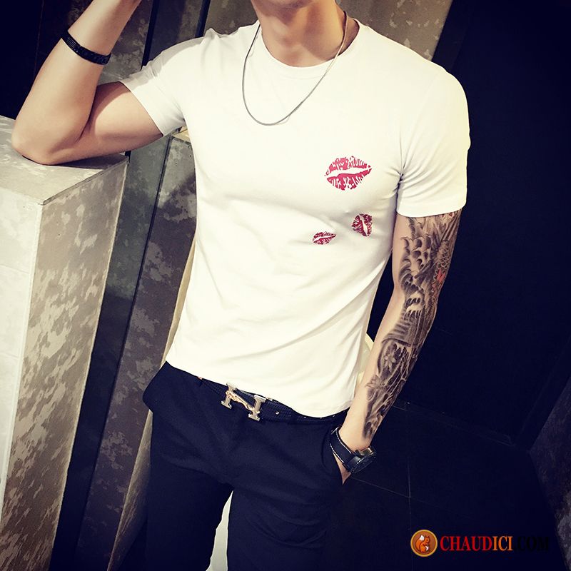 Tee Shirt Pas Cher Homme Tendance Courte Impression Été Homme