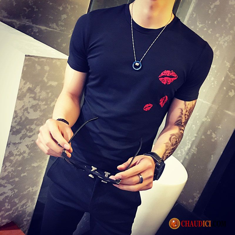 Tee Shirt Pas Cher Homme Tendance Courte Impression Été Homme