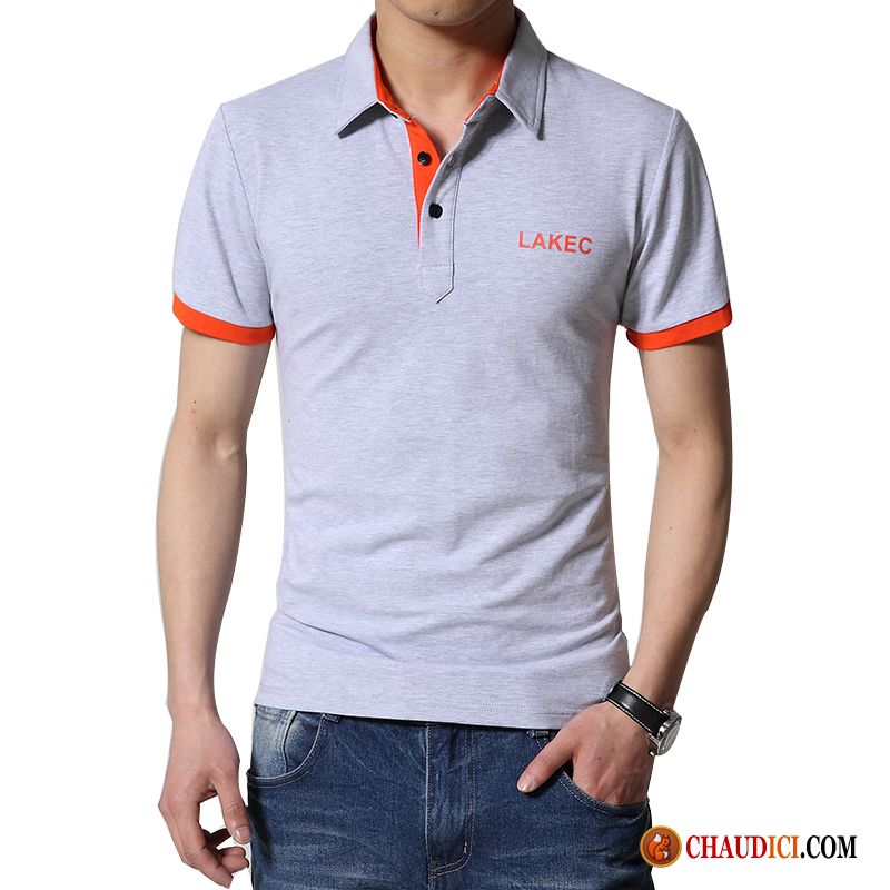 Tee Shirt Style Americain T-shirt Courte Col Mandarin Grande Taille Été