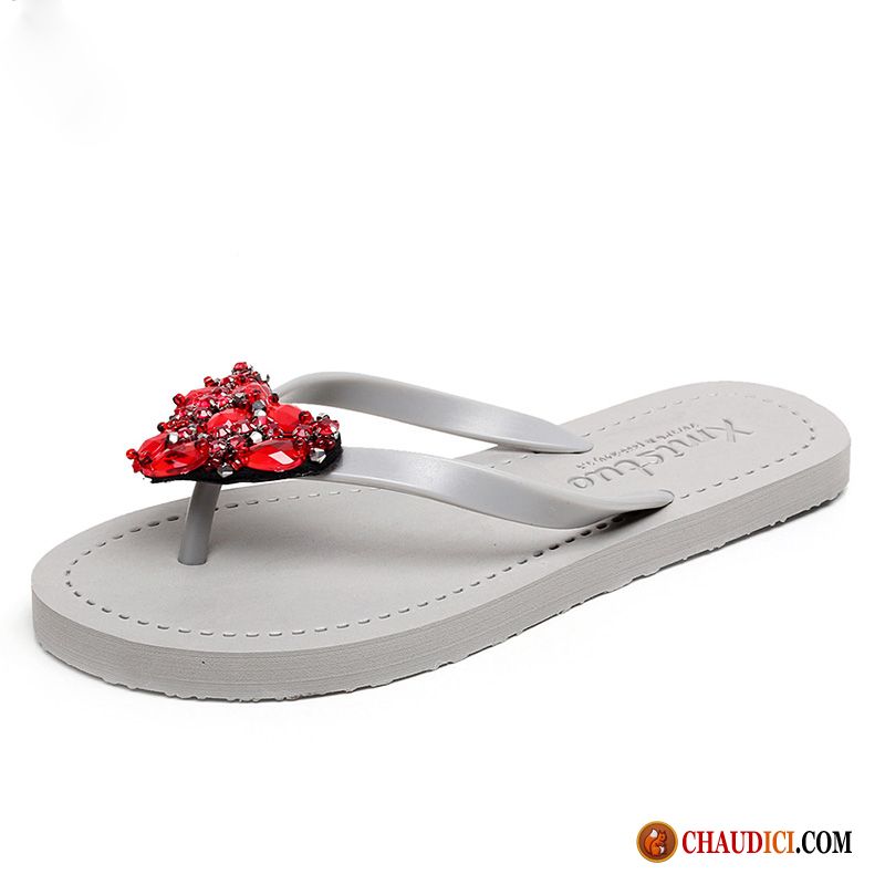 Tongs Femme Marine Crème Été Doux Femme Imitation Strass Tongs En Vente