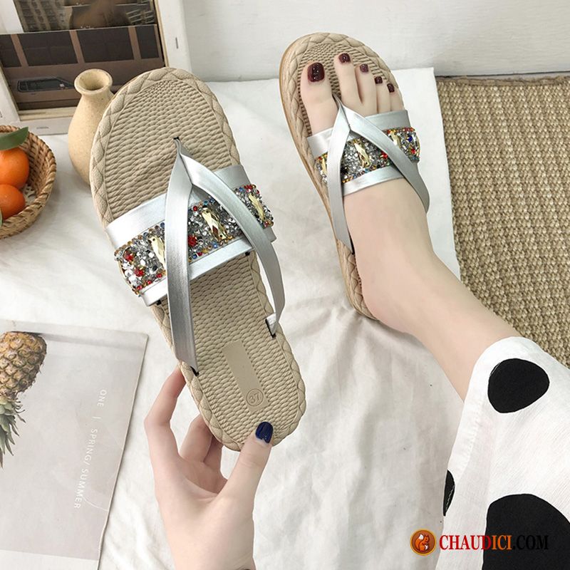 Tongs Femme Originales Rubine Été Or Tongs Chaussons Tendance Couleur Pas Cher