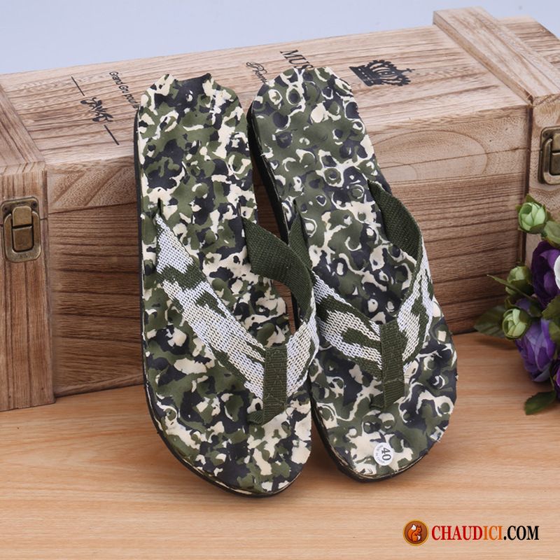 Tongs Homme En Cuir Bronzer Camouflage Décontractée Tongs Bleu Homme