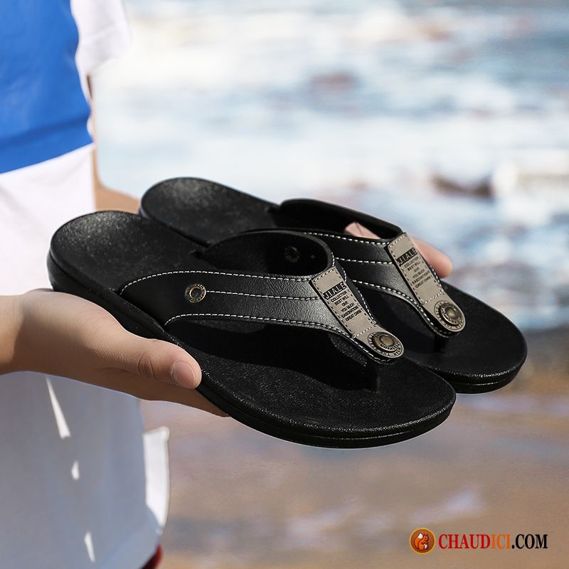 Tongs Noir Et Blanche Homme Tendance Plage Outwear Tongs Chaussons Homme Pas Cher