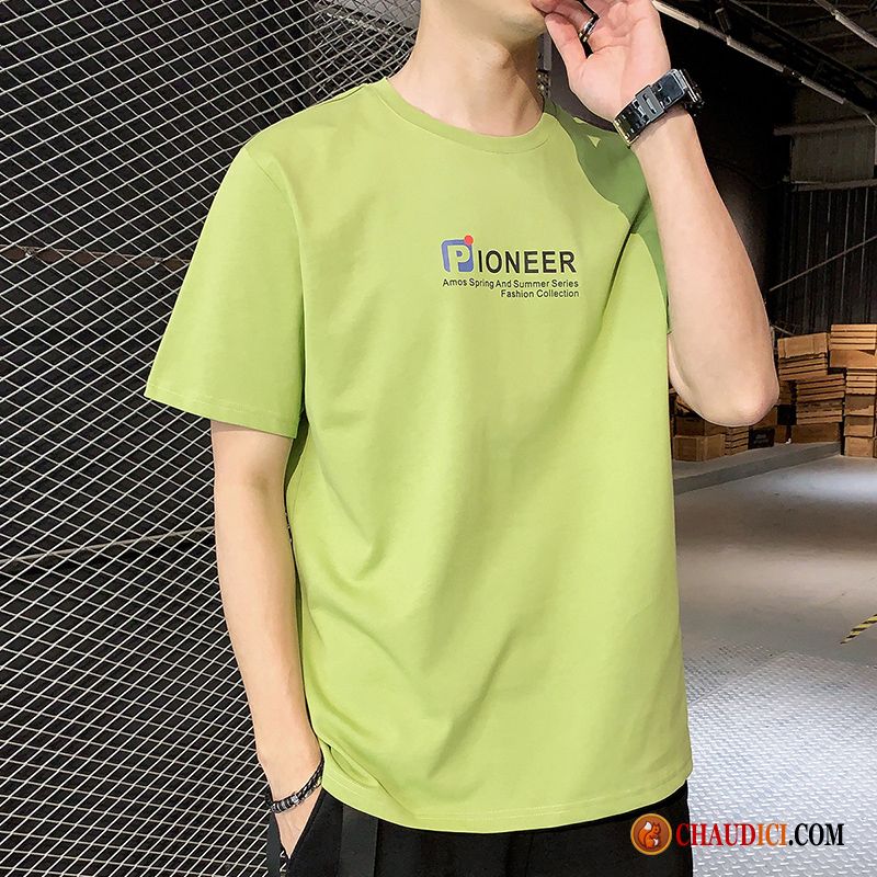 Vente De Tee Shirt Pérou Tendance Vert Décontractée Marque De Tendance Courte