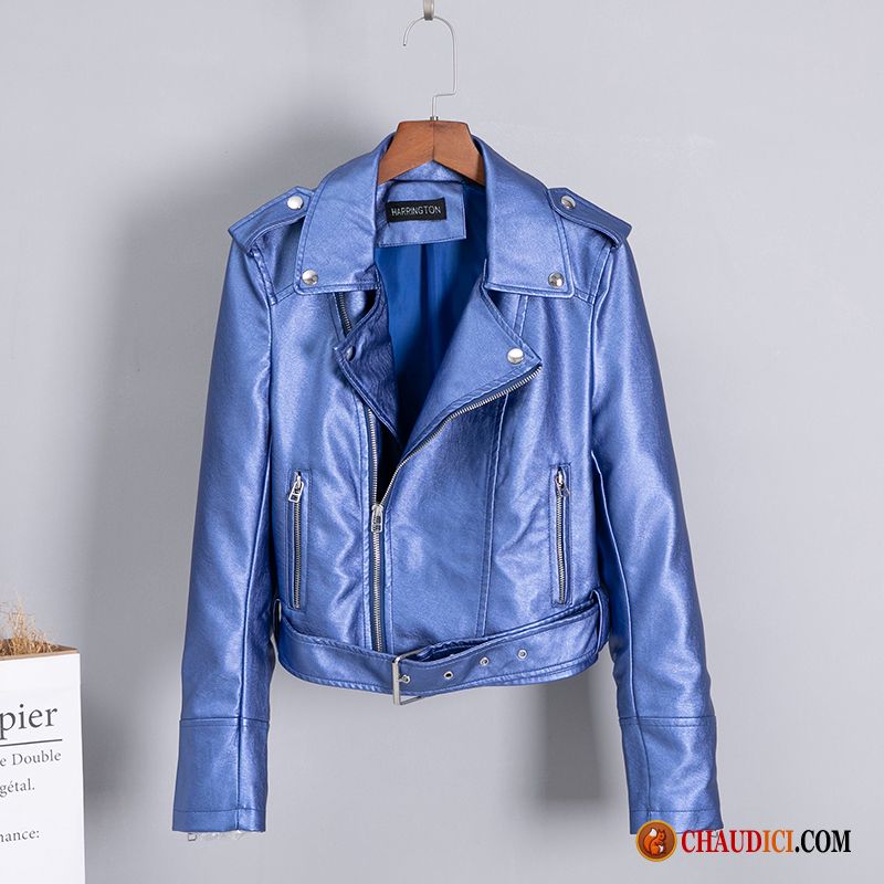 Veste Bleue Femme Printemps Pu Veste Vêtements Moto Vestes En Cuir