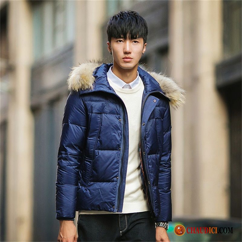 Veste Blouson Homme Épaissir Fourrure Duvet Doudoune Slim Capuche