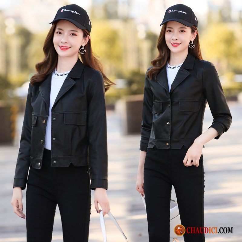 Veste Courte Femme Noire Tendance Personnalité Vestes En Cuir Longues L'automne Pas Cher