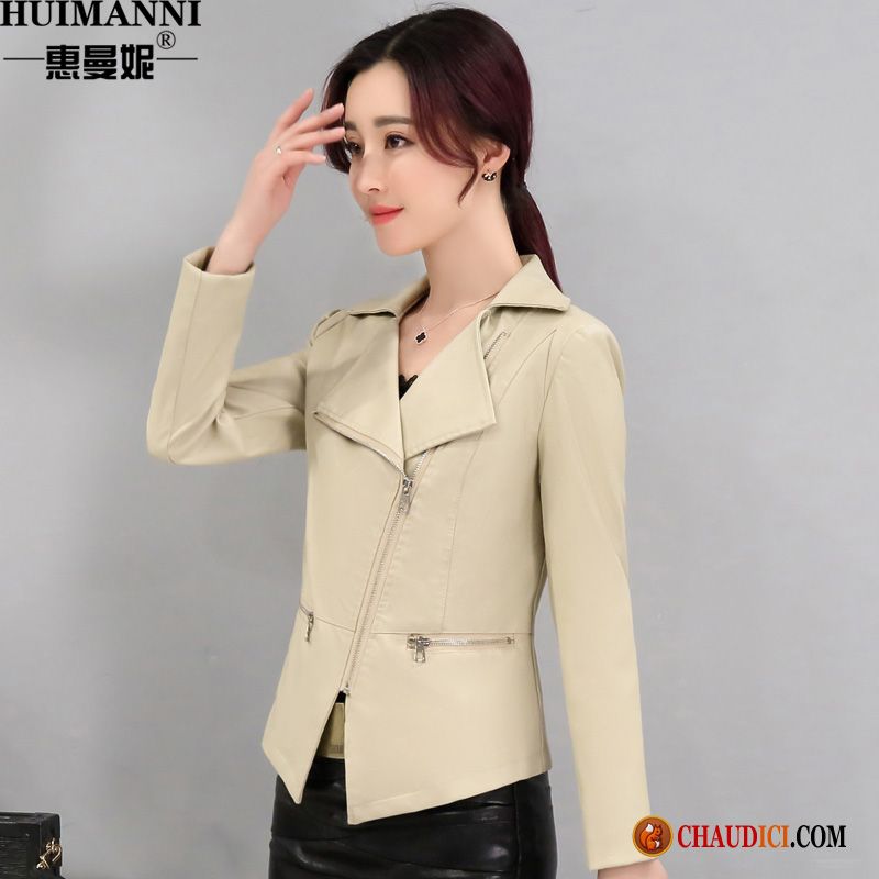 Veste Cuir Cintrée Femme Mode Dame Slim Printemps Vestes En Cuir