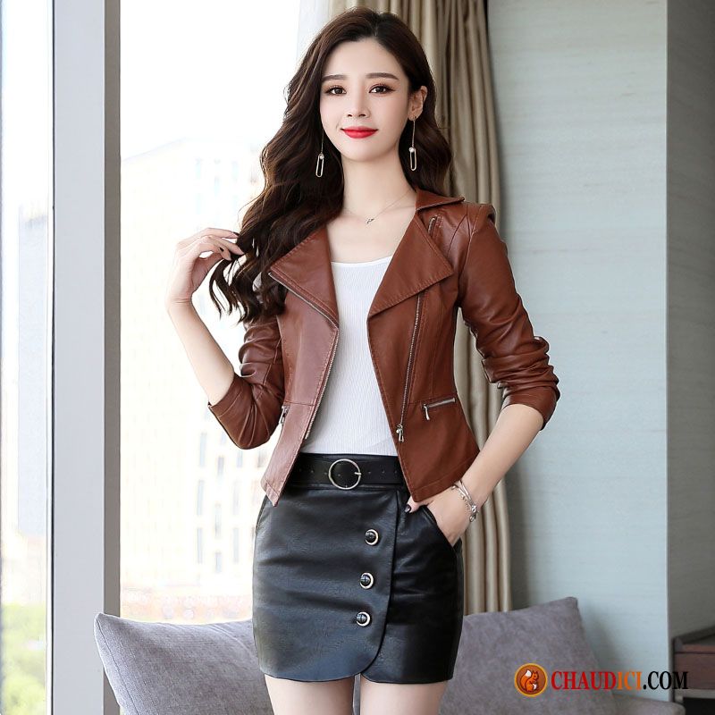 Veste Cuir Femme Pas Cher Palegoldenrod Rose Manteau Tempérament Rouge Vestes En Cuir