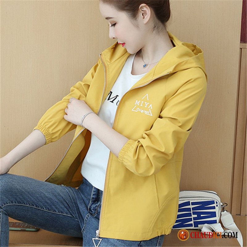 Veste D Hiver Femme Coupe Vent Une Veste Courte Jaune Printemps