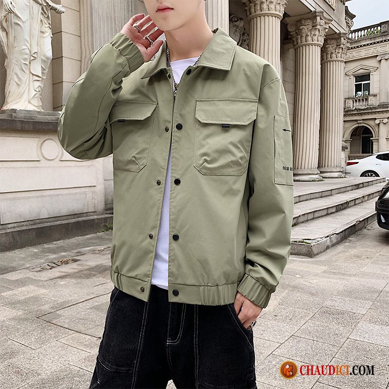 Veste De Cuir Homme Légère Cargo Col De Chemise Manteau Les Adolescents Pas Cher