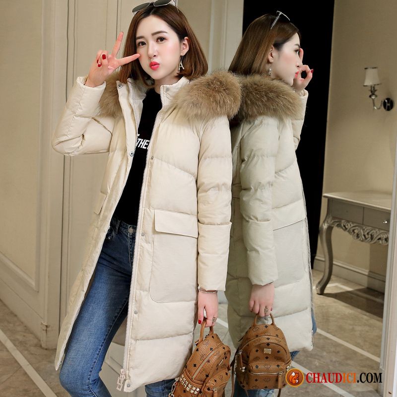 Veste En Coton En Lin Femme Neige Chauds Élégant Longue Blanc Fourrure Duvet Pas Cher